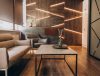 A chic living room with a plush couch and a simple coffee table, highlighting a blend of comfort and modern aesthetics